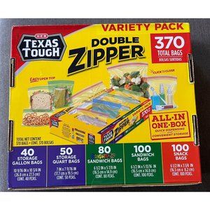 Texas Tough Variety Pack 370 Double Zip Bags Dispensing Organized Pantry Drawer